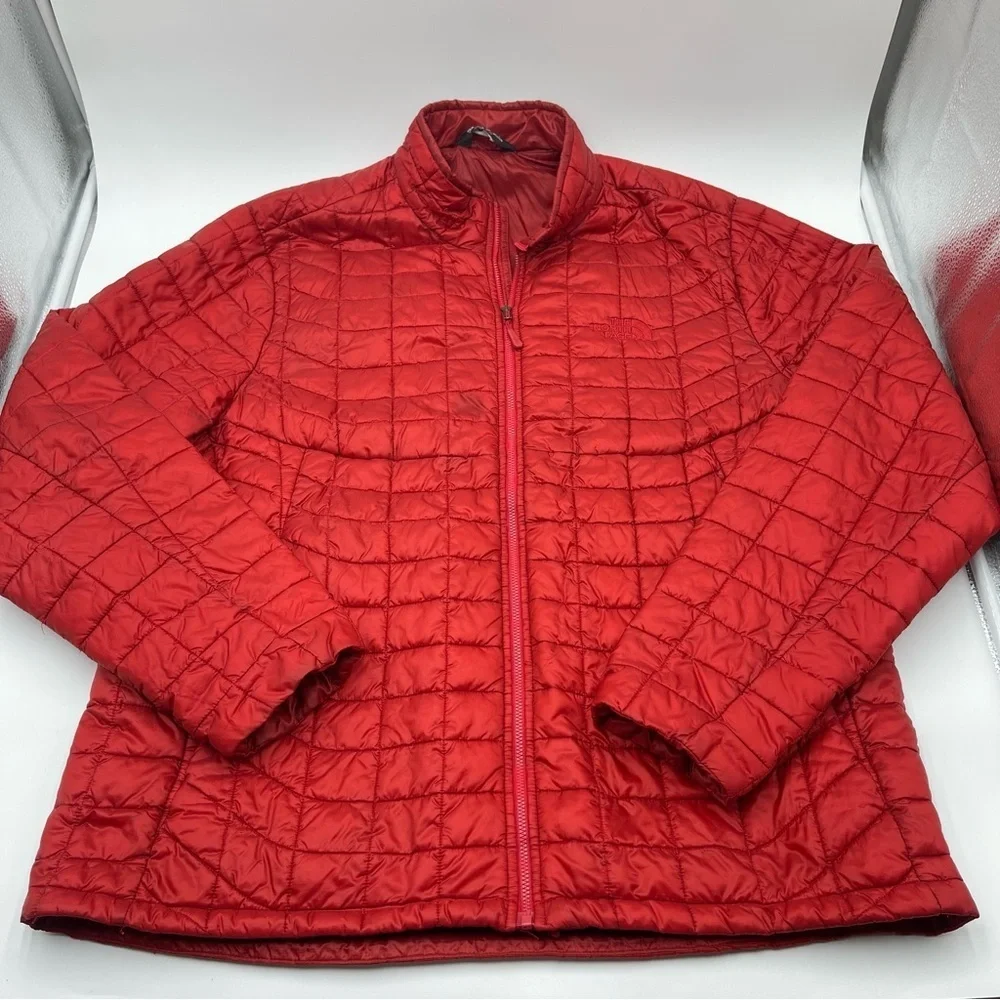 The North Face Mens Thermoball Eco Jacket Red Quilted Puffer Full Zip Sz XLarge